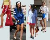 Four women showcase their sporty style in Adidas shorts and athletic-inspired outfits, blending comfort with fashion.