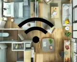 Grundriss einer Wohnung mit WLAN-Symbolen, die schlechtes WLAN andeuten. Was tun?
