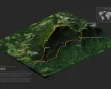 Trójwymiarowa mapa z zaznaczonymi szlakami na Babiej Górze. Widoczne szczyty: Diablak, Gówniak, Mała Babia Góra.