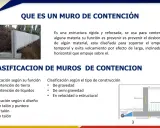 Muro de contención de hormigón que retiene tierra. Se explican clasificaciones de muros de contención.