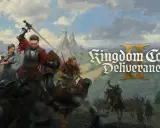 Bitwa w Kingdom Come: Deliverance II. Rycerze walczą mieczami i kuszą, a w tle widać zamek i kawalerię.