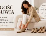 Kobieta dobiera buty, sprawdzając tęgość obuwia H. Poradnik pokazuje, jak dobrać idealnie dopasowane buty do stopy.