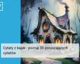 Bajkowy domek w lesie, ozdobiony kwiatami, z dymem z komina.