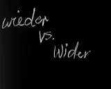Kreide auf schwarzer Tafel: "wieder vs. Wider". Eine Frage, wie wird wieder geschrieben, wird hier visuell thematisiert.