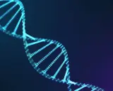 Struttura a doppia elica luminosa, simbolo della predisposizione genetica e del codice della vita.