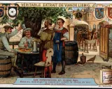 Handwerker im Mittelalter, was ist eine Zunft? Ein Brauer, Bäcker und Fassmacher trinken abends Bier.