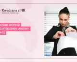 Kobieta w garniturze rozdziera dokument. Temat: skrócenie okresu wypowiedzenia umowy o pracę.