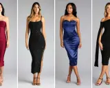 Four women in elegant dresses, showcasing a range of cocktail vs formal styles.