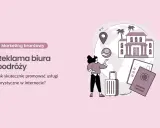 Reklama biura podróży: jak skutecznie promować usługi turystyczne w internecie? Ilustracja przedstawia elementy podróży i marketing branżowy.