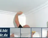 Man lagar sprickor i taket med spackel och sandpapper. Bilden visar hur man gör.