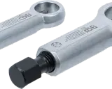 Dos rompetuercas de metal plateado, herramientas para romper tuercas oxidadas o difíciles de quitar.