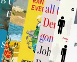 Copertine di libri di attualità con titoli e grafiche varie, tra cui figure stilizzate, scacchi e paesaggi.
