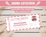 Ein Gutschein für einen erholsamen Saunabesuch mit Illustration einer Sauna.
