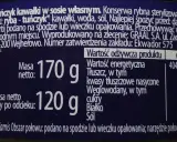 Tuńczyk w sosie własnym: 96 kcal na 100g. Konserwa rybna z kawałkami tuńczyka, wodą i solą. Masa netto 170g, ryby po odcieku 120g.