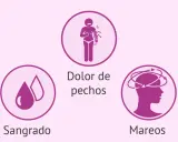 Iconos ilustran síntomas del embarazo: dolor abdominal, sangrado, dolor de pechos, mareos y cambios de humor.