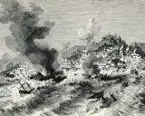 Das Erdbeben in Lissabon 1755: Zerstörung, Brände und ein Tsunami verwüsten die Stadt und die Küste. Schiffe kentern in den Wellen.
