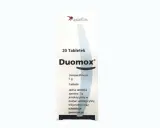 Opakowanie leku Duomox 1g, zawierające 20 tabletek. Stosowany na infekcje bakteryjne.