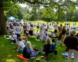 Midsommar i Slottsskogen samlar folk för picknick och gemenskap under trädens skugga.