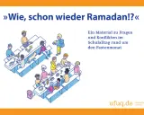 Illustration von Kindern, die sich um Tische versammeln. Ein Material zu Fragen und Konflikten im Schulalltag rund um den Fastenmonat.