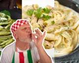 Un chef savoure trois plats de pâtes : pesto, rigatoni crémeux et fettuccine Alfredo. La forme de pâte parfaite pour chaque envie.