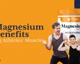 11 Magnesium-Vorteile für den Muskelaufbau von Athleten. Ein Mann zeigt stolz seine Muskeln neben einer Magnesium-Dose.