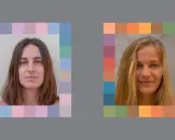Due volti femminili incorniciati da una palette di colori che evoca l'estate, con tonalità pastello e calde.