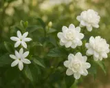 Des fleurs de jasmin blanches et délicates, certaines simples, d'autres doubles, exhalent leur parfum. Le jasmin le plus parfumé, promesse d'une douce soirée d'été.