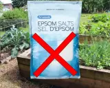 Sac de sels d'Epsom barré, avertissement sur les sels d'epsom danger pour le jardin.