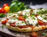 Dietetyczna pizza z mozzarellą, pomidorkami i bazylią. Idealna na lekki posiłek, gdy zastanawiasz się, jak zrobić dietetyczną pizzę.