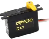 Schwarzes dymond servo D47 mit gelbem Hebel und Kabeln.
