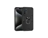 Czarne, wytrzymałe etui na telefon Oppo A16 z pierścieniem na palec i wzmocnionymi narożnikami.