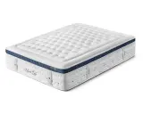 Colchón blanco y azul con acolchado detallado. ¿Que colchon es mejor para dormir? Este modelo ofrece confort y soporte.