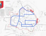 Mapa pokazuje, gdzie leży Zamość, z zaznaczoną trasą spacerową po fortyfikacjach i Starym Mieście.