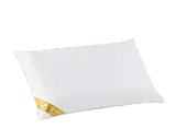 Almohada blanca a rayas, medida para cama de 135, con etiqueta dorada de la marca Silis.