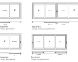 Diagramas de **detalle ventana corredera** con diferentes configuraciones de hojas fijas y móviles.