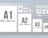 Comparativa de tamaños de papel ISO. Un folio A4 mide 210 x 297 mm. La mitad de un folio A4 es un A5 (148 x 210 mm).