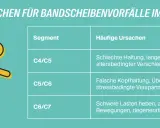 Grafik zeigt Ursachen für HWS C6/C7 Symptome: schlechte Haltung, schweres Heben, degenerative Abnutzung.