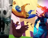 Trzy postacie z gier metroidvania: rycerz z Hollow Knight, zapaśnik z Guacamelee! i bohater z Dead Cells.