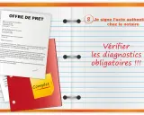 Offre de prêt avec mention "Je signe l'acte authentique chez le notaire" et "Vérifier les diagnostics obligatoires !!!". Un document mentionne "Complet !".