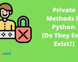 Ikona postaci z kłódką i hasłem, obok tekst "Private Methods in Python. (Do They Even Exist?)".