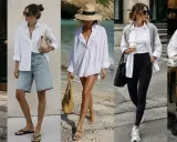 Cinque look con tubino nero e camicia bianca: casual con jeans, elegante con gonna di paillettes, da spiaggia e da città.