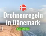 Drohnenregeln in Dänemark: Ein Leuchtturm an der Küste und die dänische Flagge. Reisen mit Drohne in Dänemark.
