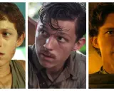 Tre bilder på Tom Holland i olika filmer. Från ung pojke till vuxen man, en resa genom hans filmer.