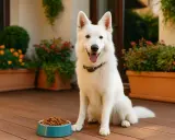 Berger blanc suisse attendant patiemment ses croquettes.