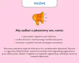 Grafika z megafonem i tekstem o higienie snu. Kluczowe dla regeneracji i odporności są stałe pory snu, by uniknąć problemów z drzemką.
