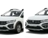 Dwa białe samochody Dacia Sandero Stepway stoją obok siebie, gotowe na przygodę.