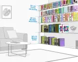 Illustration montrant comment fabriquer une bibliothèque pour livres de poche, avec des étagères de différentes hauteurs pour livres de poche, BD et beaux livres.