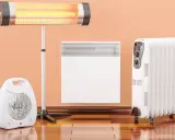 Drei Heizgeräte: ein Heizstrahler, ein Heizkörper und ein Lüfter. Effiziente Elektroheizung für Ihr Zuhause.