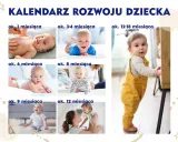 Kalendarz rozwoju dziecka: od niemowlaka do malucha, pokazujący skoki rozwojowe u dziecka w kolejnych miesiącach.