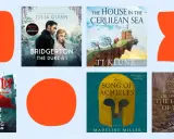Kolekcja audiobooków po angielsku z tekstem: "Bridgerton", "Harry Potter", "The House in the Cerulean Sea", "The Song of Achilles", "The Fellowship of the Ring".